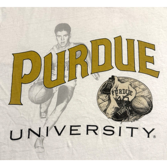 Vintage Purdue Tee Boilermakers Shirt Large 80s Single Stitch Hanes Beefy USA - Picture 2 of 7